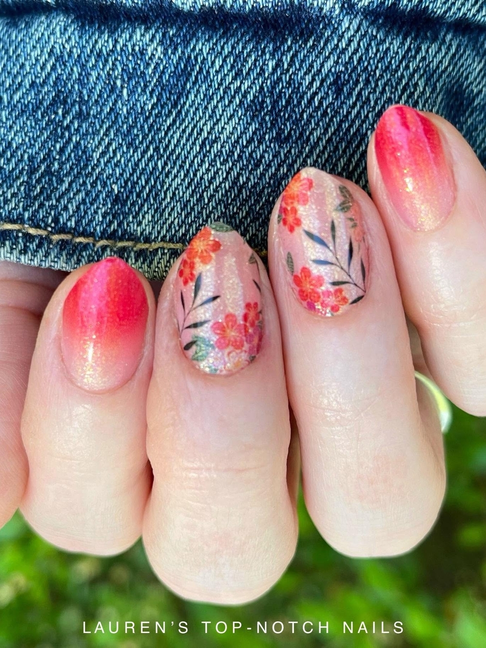 RARE Island Blooms Stylist Exclusive Pink/Orange Ombre Floral Nail Strip Set
